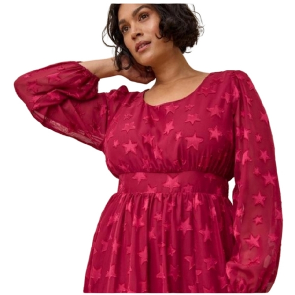 Valentines Plus Size 0 Midi Clip Dot Chiffon Tiered Dress - Picture 3 of 6